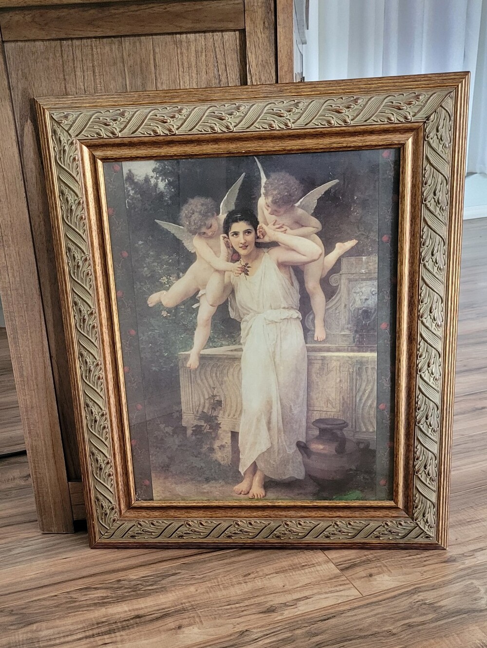 Classic Angel Print in Ornate Gold Frame - White Dress 26"×22"